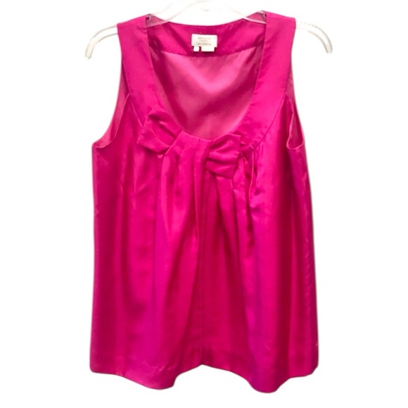 Kate Spade hot pink sleeveless silk blouse with bow accent on neckline,  Medium